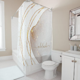 Rideaux De Douche Élégant Monogramme Or Blanc Nom du script de signa