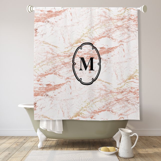 Rideaux De Douche Élégant Monogramme Rose en marbre doré (Créateur téléchargé)