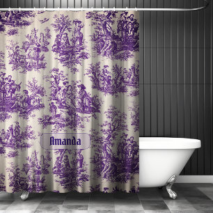 Rideaux De Douche Élégant monogramme vintage violet toile de jouy