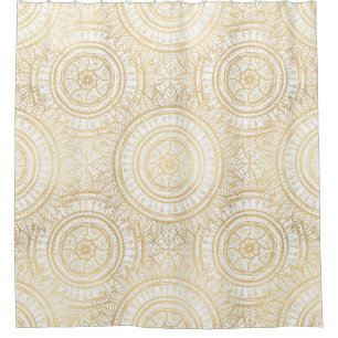 Rideaux De Douche Élégant Motif blanc de tournesol Mandala Gold