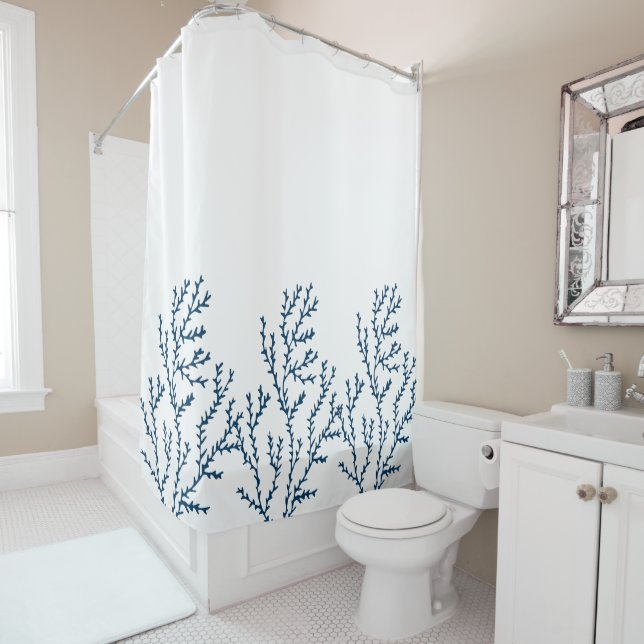 Rideaux De Douche Élégant Motif d'algues bleues Turquoises (En situation)