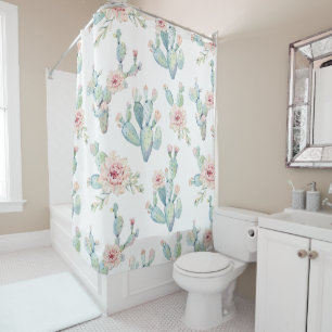 Rideaux De Douche Elégant Motif d'aquarelle Boho Cactus