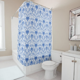 Rideaux De Douche Elégant motif de Damas bleu et blanc