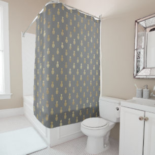 Rideaux De Douche Élégant Motif gris et d'ananas or