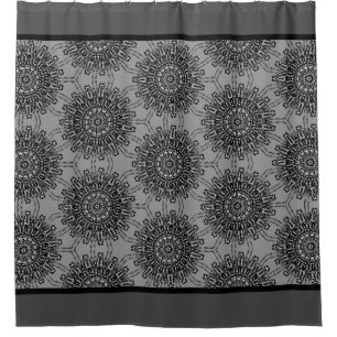 Rideaux De Douche Elégant Motif Mandala noir et blanc avec gris