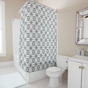 Rideaux De Douche Elégant Motif noir et blanc méditerranéen