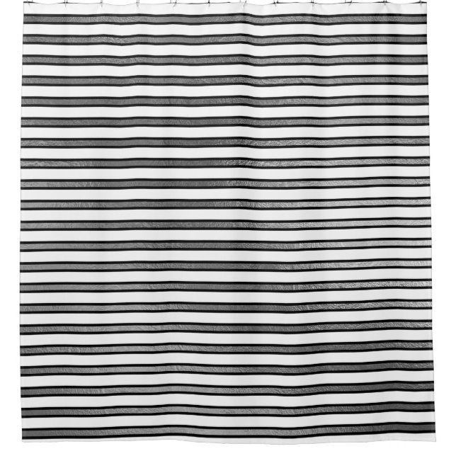 Rideaux De Douche Élégant noir blanc argenté lignes minimes (Devant)