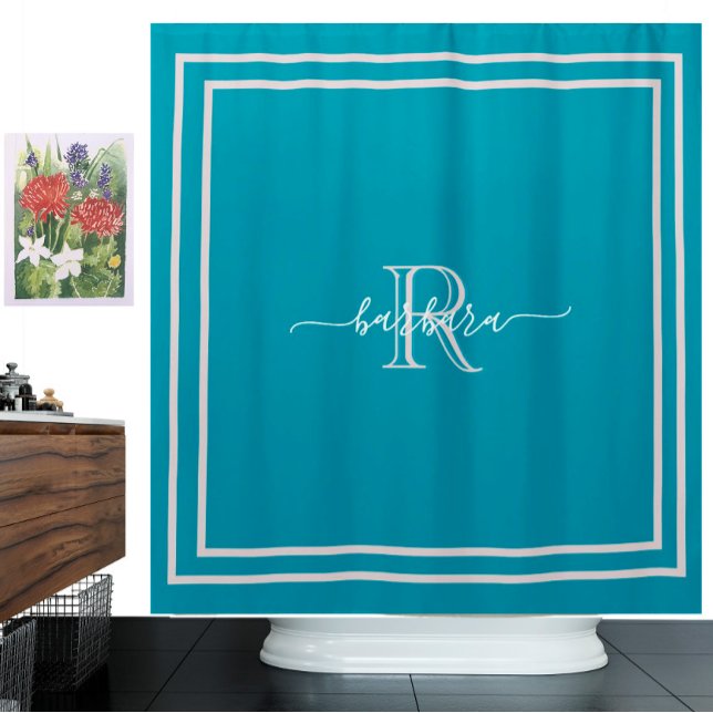 Rideaux De Douche Élégant nom Turquoise de lavande avec monogramme u (Créateur téléchargé)
