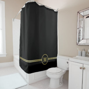 Rideaux De Douche Élégant or Monogramme personnalisé sur noir