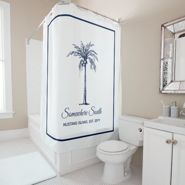 Rideaux De Douche Elégant palmier bleu personnalisé (En situation)