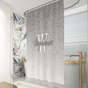 Rideaux De Douche Élégant Parties scintillant Argent Ombre Monogramm