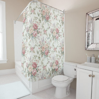 Rideaux De Douche Elegant Pastel Roses Shabby Chic