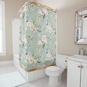 Rideaux De Douche Elégant Pink Blush Gold Eucalyptus Sage