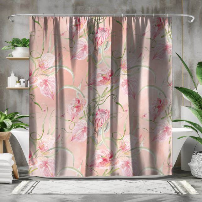 Rideaux De Douche Élégant Pink De Paix Moderne Lys Sur Soie Peach (Créateur téléchargé)