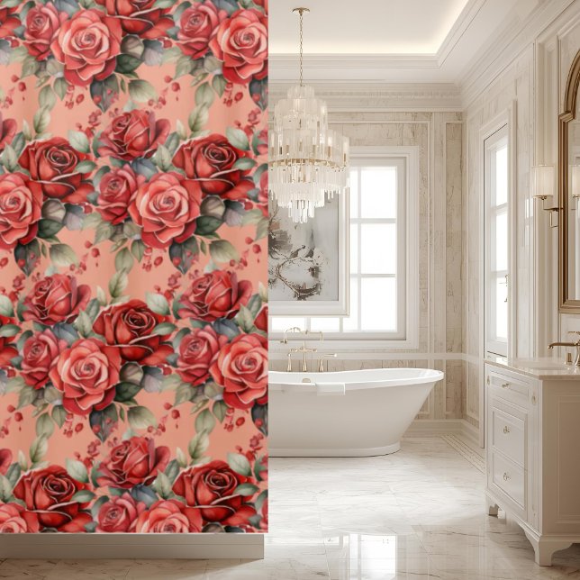 Rideaux De Douche Elegant Pink Red Roses Shower Curtain (Créateur téléchargé)