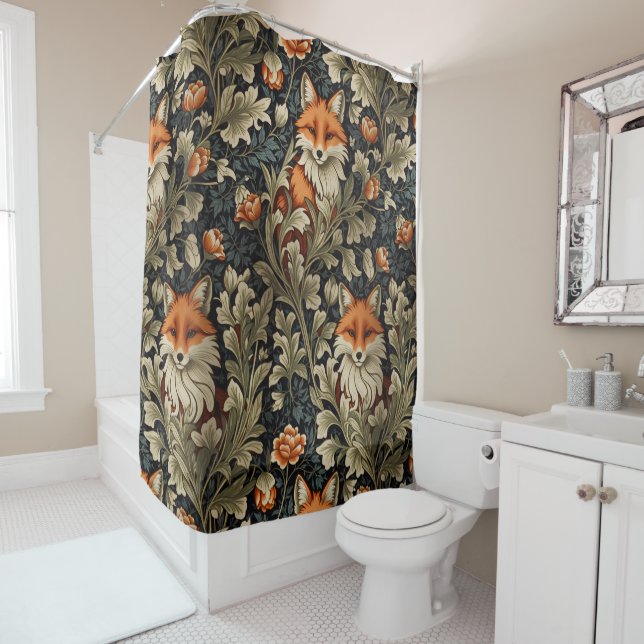 Rideaux De Douche Élégant Renard William Morris Inspiré Motif (En situation)
