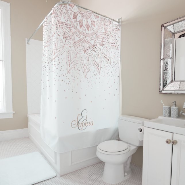 Rideaux De Douche Elégant Rose Gold Dots Mandala (En situation)
