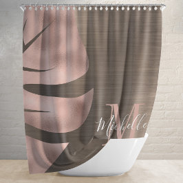 Rideaux De Douche Élégant Rose or Brown feuille de palme Monogramme