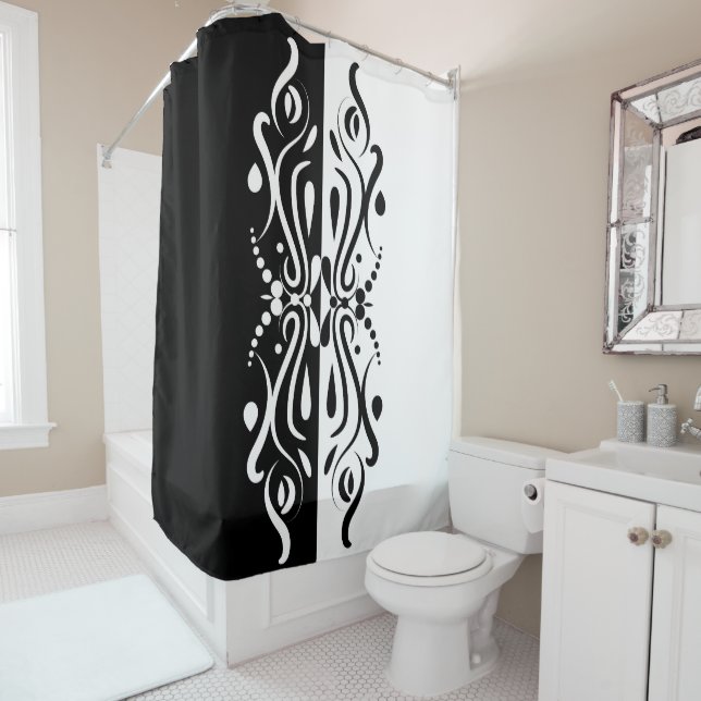 Rideaux De Douche Élégant style arlequin Abstrait noir et blanc (En situation)
