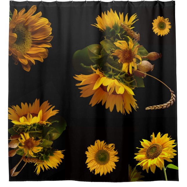 Rideaux De Douche Élégant tournesol noir et jaune (Devant)