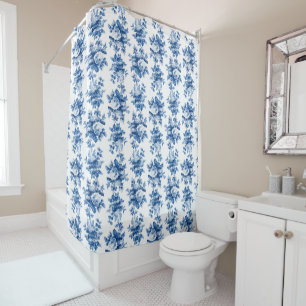 Rideaux De Douche Élégant Vintage Chine Bleu Roses