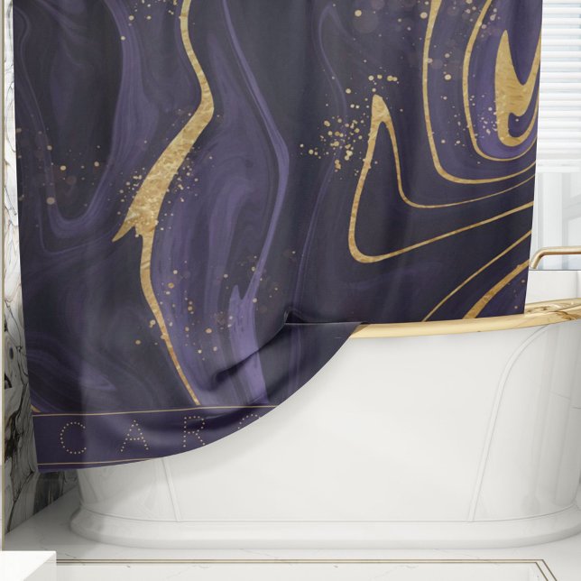 Rideaux De Douche Elégant violet doré luxe Marbre effet Nom Afficher (Créateur téléchargé)