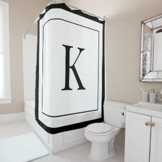 Rideaux De Douche Elegant White & Black Initial Monogram