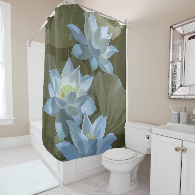 Rideaux De Douche Elegant White Lotus Acrylic Artwork | (En situation)