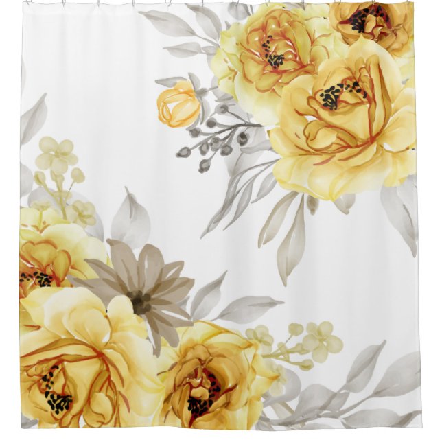 Rideaux De Douche Elégante aquarelle florale jaune (Devant)