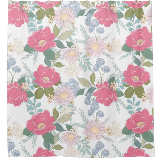 Rideaux De Douche Elégante aquarelle rose Floral (Devant)