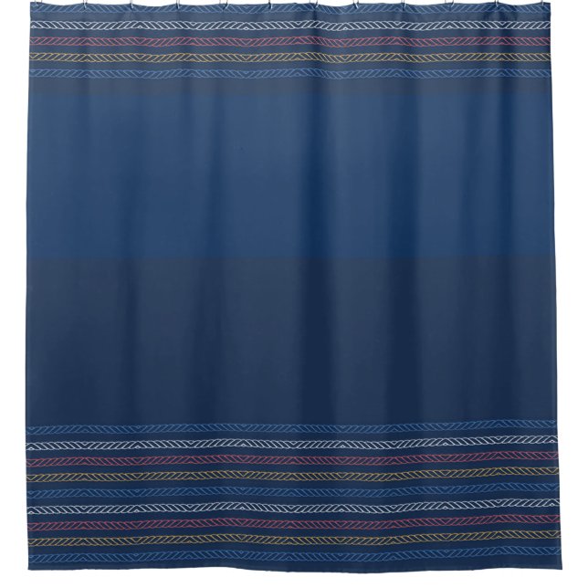 Rideaux De Douche Elégante Bleue Régate Bordure striée (Devant)