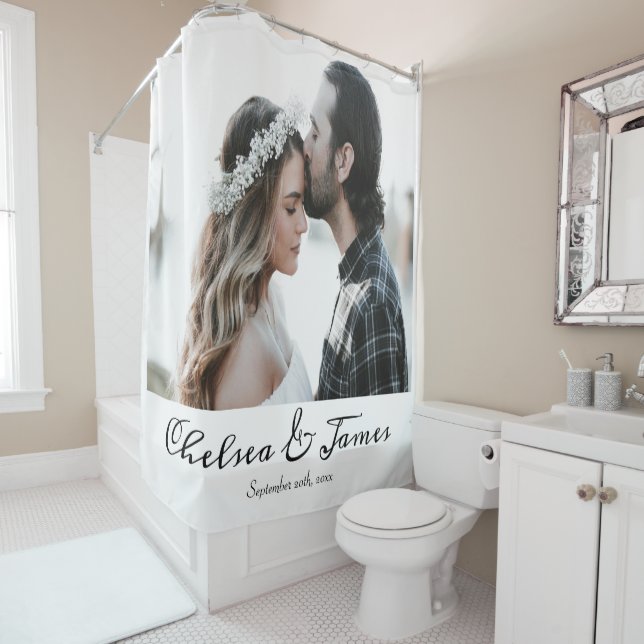 Rideaux De Douche Élégante Calligraphie Photo personnalisée (En situation)