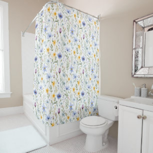 Rideaux De Douche Élégante fleur sauvage aquarelle bleu violet 