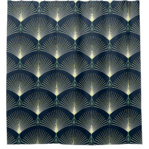 Rideaux De Douche Elégante Géométrie : Bleu Art Déco.
