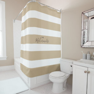 Rideaux De Douche Élégante Lettres à main Brown beige Nom de fami
