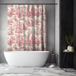 Rideaux De Douche Élégante Toile de Jouy Rouge Vintage Française