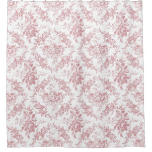 Rideaux De Douche Élégante toile florale blanche et rose gravée