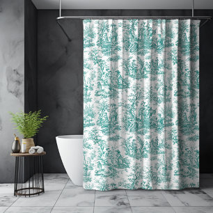 Rideaux De Douche Elégante toile turquoise vintage de jouy