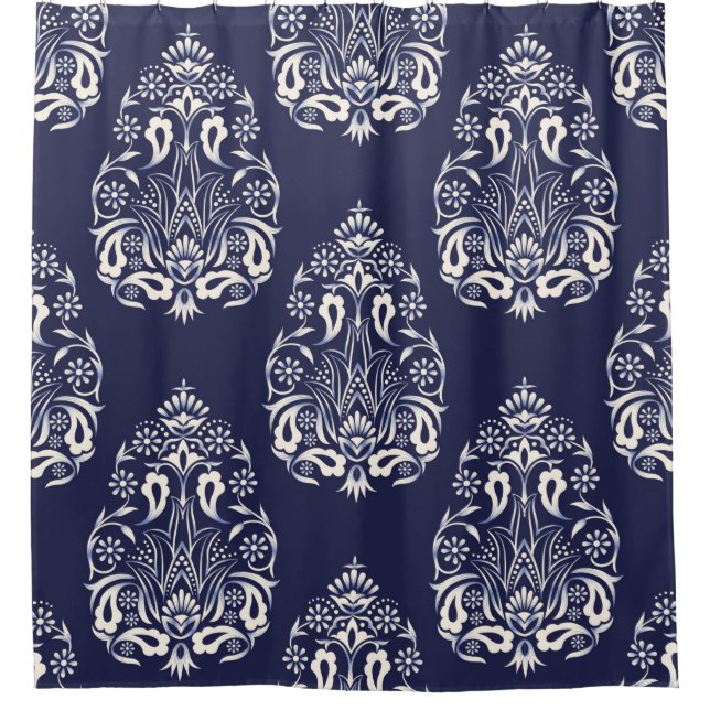 Rideaux De Douche élément motif transparent damassé bleu (Devant)