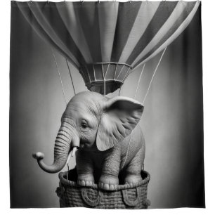 Rideaux De Douche Elephant bébé dans un ballon à air chaud