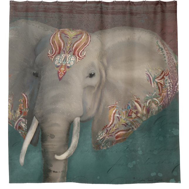 Rideaux De Douche Elephant Boho Tribal Bohème Cachemire Kani Douche (Devant)