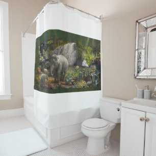 Rideaux De Douche Elephant Family RAIN FOREST PARTI