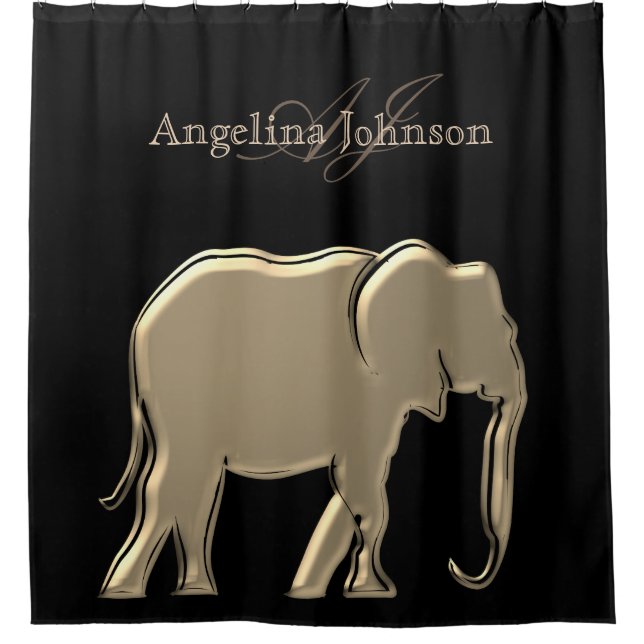 Rideaux De Douche Eléphant Golden Noir Monogramme Élégant Luxueux (Devant)