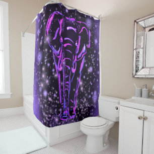 Rideaux De Douche Eléphant Rose Violet Neon Marchant La Nuit étoilée