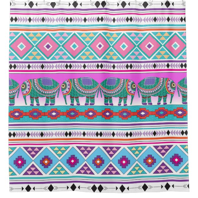 Rideaux De Douche Eléphants avec Motif aztèque (Devant)
