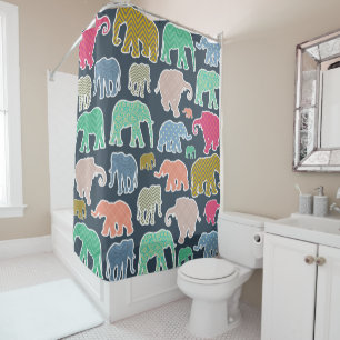 Rideaux De Douche Eléphants Colorés, Motif Des Eléphants, Zigzag