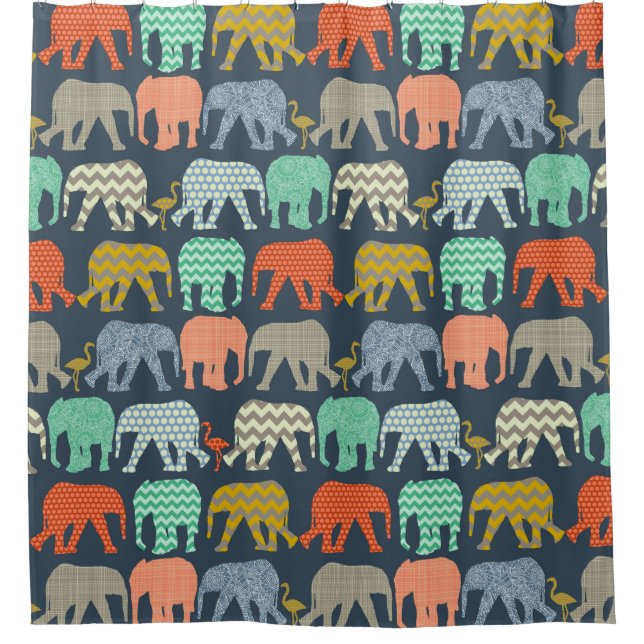 Rideaux De Douche éléphants et flamants Sienne (Devant)