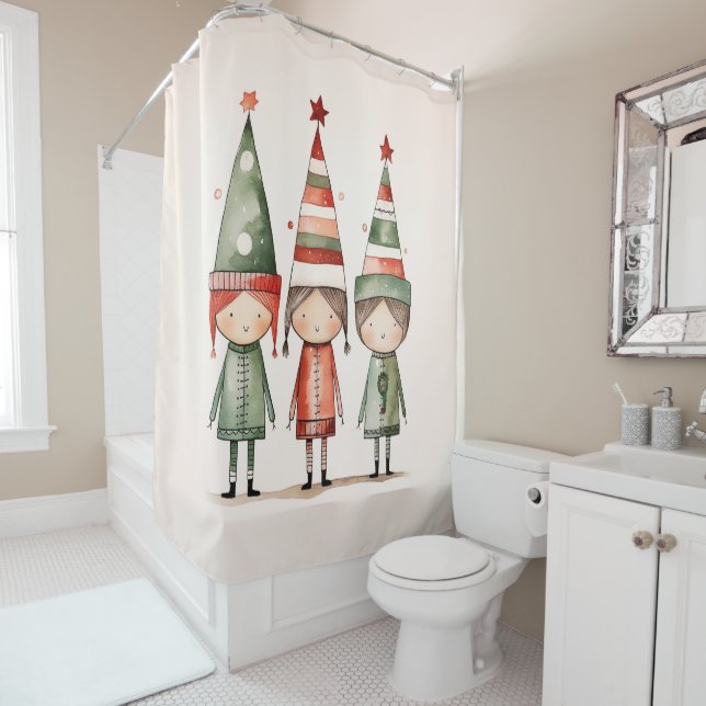 Rideaux De Douche Elfes de Noël en Casquette festif (En situation)
