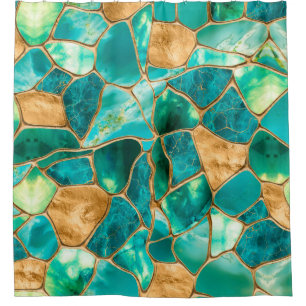 Rideaux De Douche Emerald Green and Gold Cells abstract