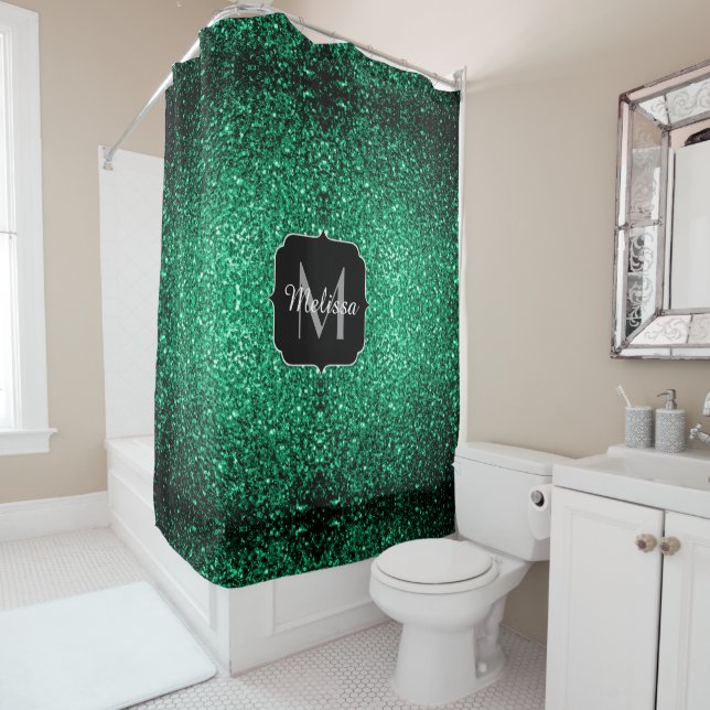 Rideaux De Douche Emerald Green fausse parties scintillant scintille (En situation)